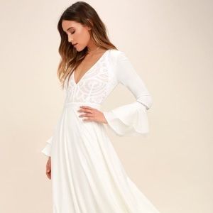 NWT Lulus Enchanted- evening white lace maxi dress